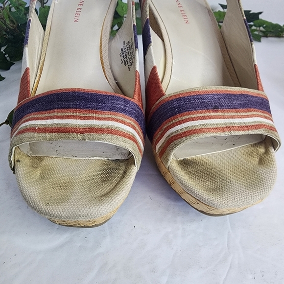Anne Klein Fortuna Stripe Fabric Slingback Rattan Wedge Sandals Boho 6M - Picture 6 of 11